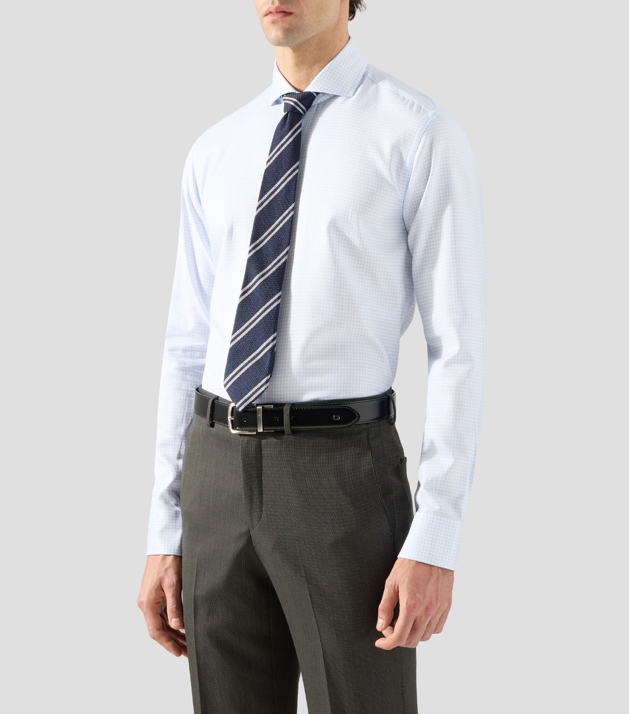 Camisa de corte regular en sarga de algodón a cuadros de fabricación italiana Hombre